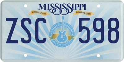 MS license plate ZSC598