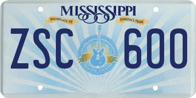 MS license plate ZSC600