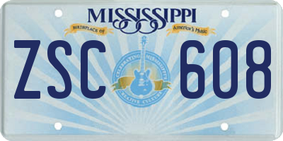 MS license plate ZSC608