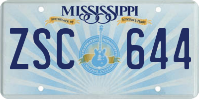MS license plate ZSC644