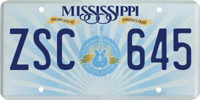 MS license plate ZSC645