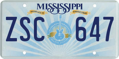 MS license plate ZSC647
