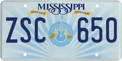 MS license plate ZSC650