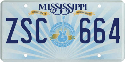 MS license plate ZSC664
