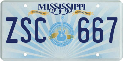 MS license plate ZSC667