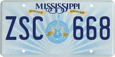 MS license plate ZSC668