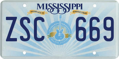 MS license plate ZSC669