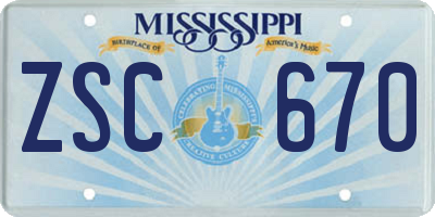 MS license plate ZSC670