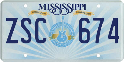 MS license plate ZSC674