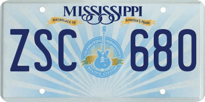 MS license plate ZSC680