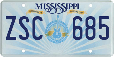 MS license plate ZSC685