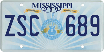 MS license plate ZSC689