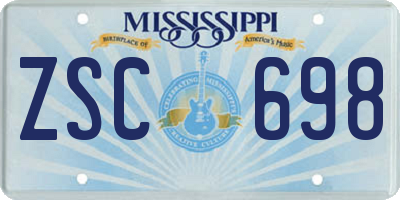 MS license plate ZSC698