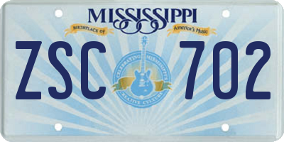 MS license plate ZSC702