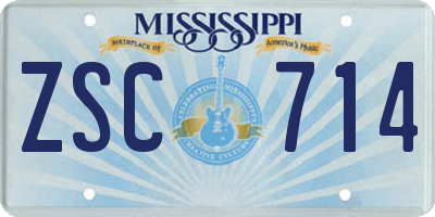 MS license plate ZSC714