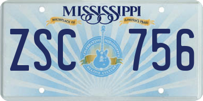 MS license plate ZSC756