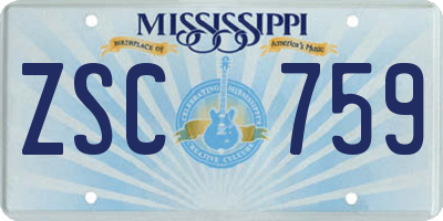 MS license plate ZSC759
