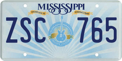 MS license plate ZSC765