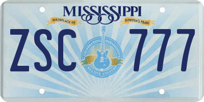 MS license plate ZSC777
