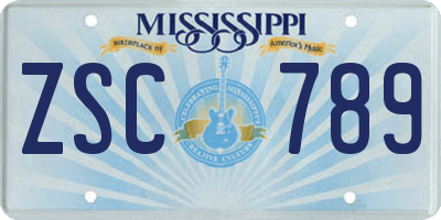 MS license plate ZSC789
