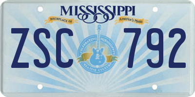 MS license plate ZSC792