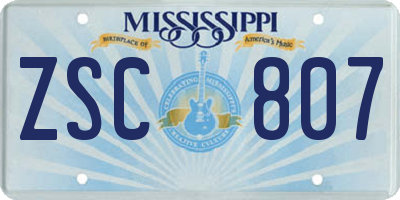 MS license plate ZSC807