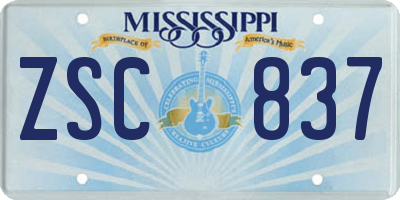 MS license plate ZSC837