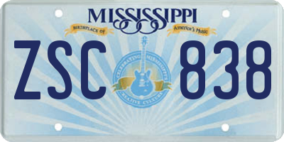 MS license plate ZSC838