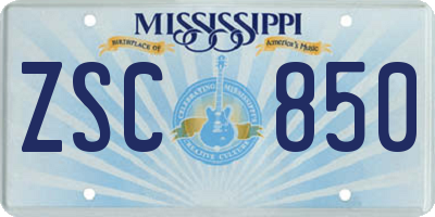 MS license plate ZSC850
