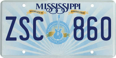 MS license plate ZSC860