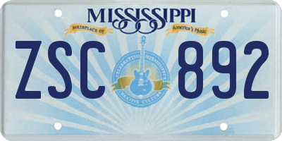 MS license plate ZSC892