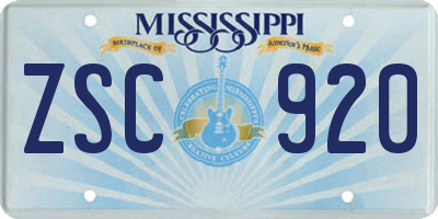 MS license plate ZSC920