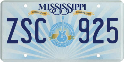 MS license plate ZSC925