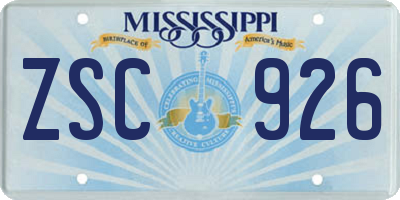 MS license plate ZSC926