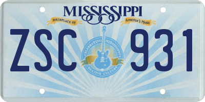 MS license plate ZSC931