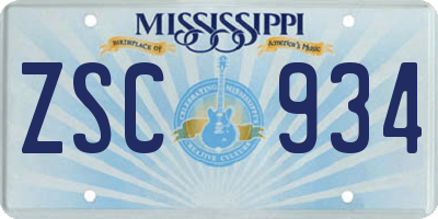 MS license plate ZSC934