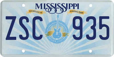 MS license plate ZSC935