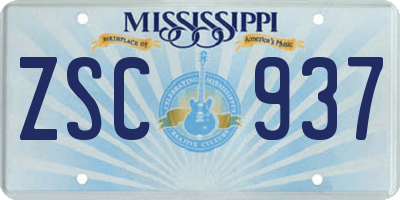 MS license plate ZSC937
