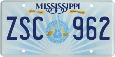 MS license plate ZSC962