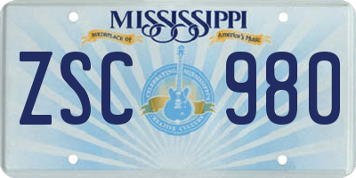 MS license plate ZSC980