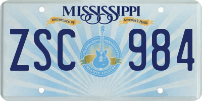 MS license plate ZSC984