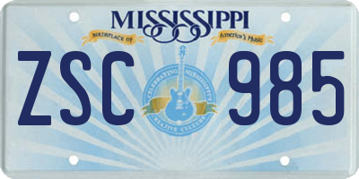 MS license plate ZSC985
