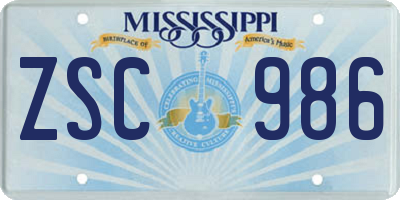 MS license plate ZSC986