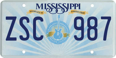 MS license plate ZSC987