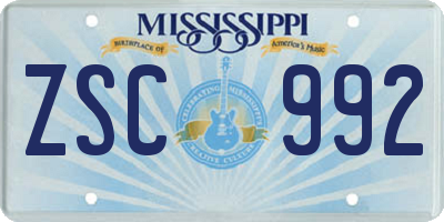 MS license plate ZSC992