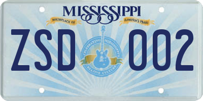 MS license plate ZSD002