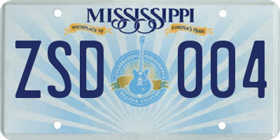 MS license plate ZSD004