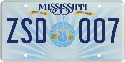 MS license plate ZSD007