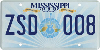 MS license plate ZSD008