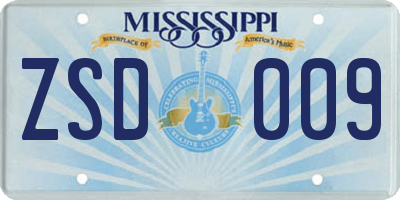 MS license plate ZSD009